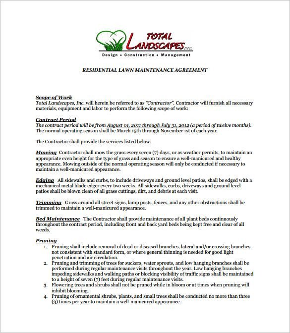 7 Lawn Service Contract Templates – Free Word PDF