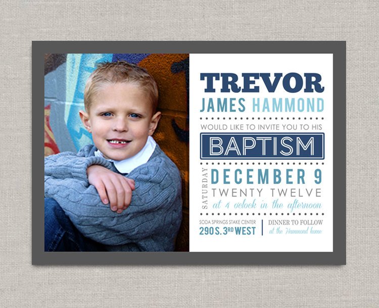 LDS Baptism Invitation Trevor
