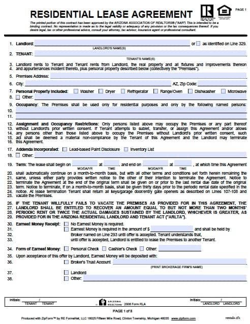 Free Arizona Residential Lease Agreement – PDF Template