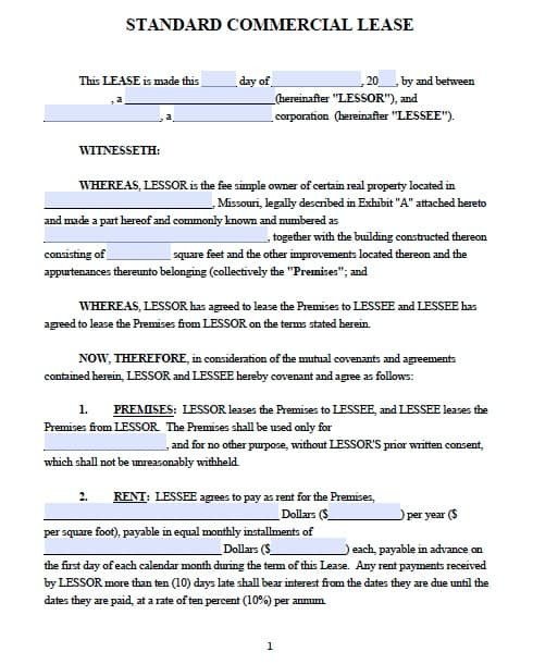 Free Missouri mercial Lease Agreement – PDF Template