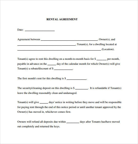 Sample Generic Rental Agreement 6 Free Documents in PDF