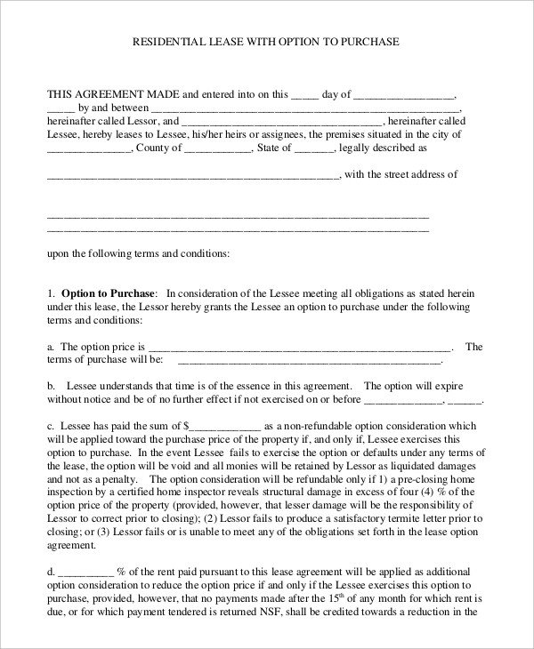 9 Lease Purchase Agreement Word PDF Google Docs