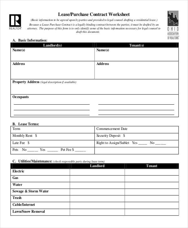 Lease Contract Form 9 Free Word PDF Documents Download