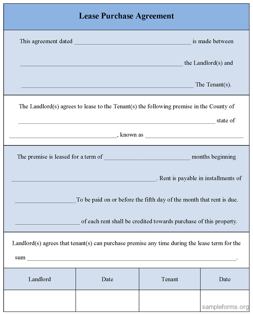 Lease Purchase Agreement Form Sample Forms
