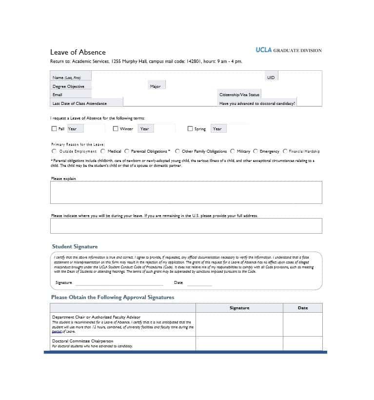 45 Free Leave of Absence Letters and Forms Template Lab