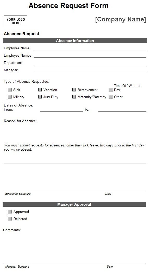 Absence Request Form Template Sample