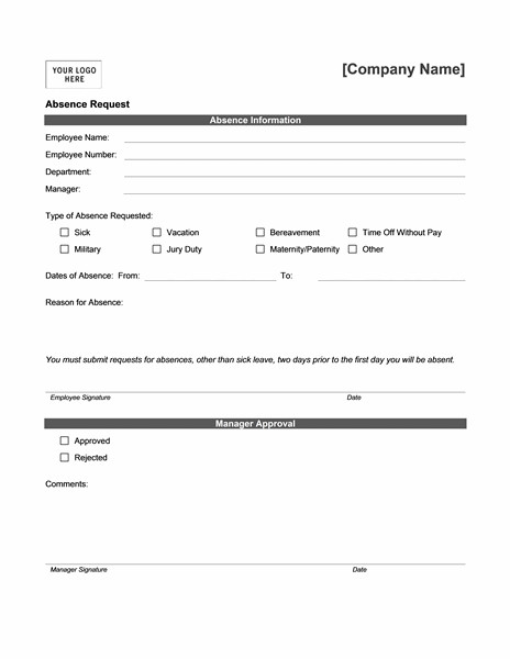 Absence request form Templates sol medicine