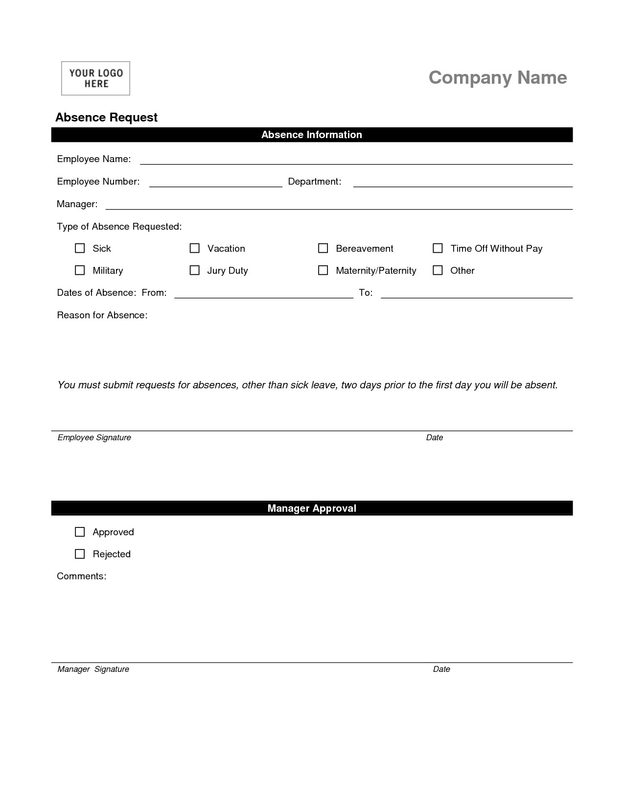 Formatted new Absentee Forms and Templates
