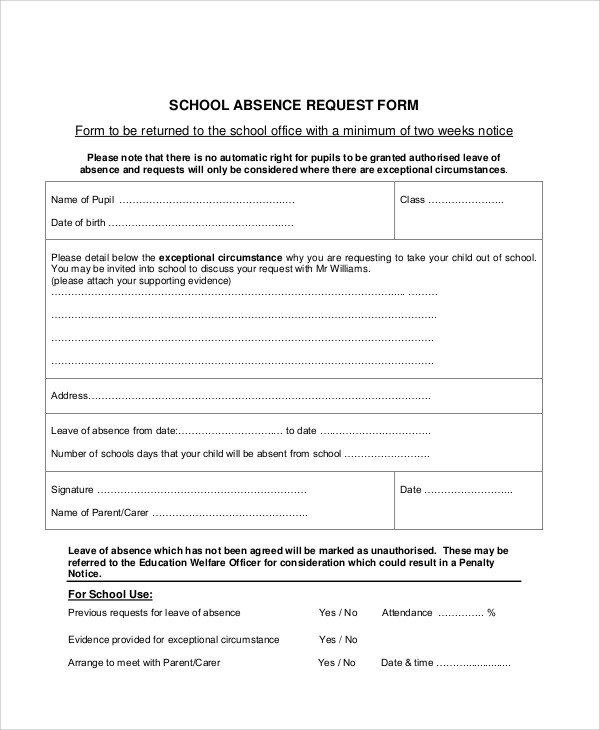 Sample Absence Request Form 11 Examples in Word PDF