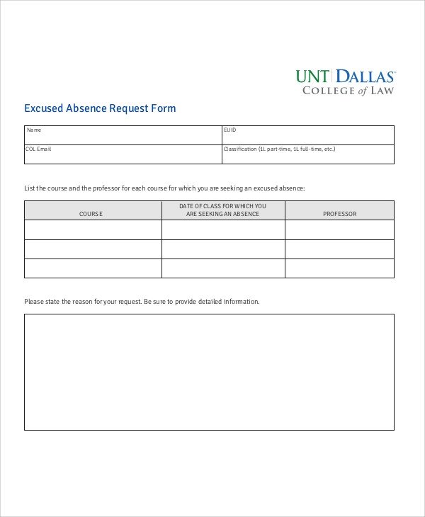 Sample Absence Request Form 11 Examples in Word PDF