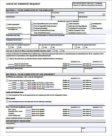 Sample Employee Leave Form 9 Examples in Word PDF