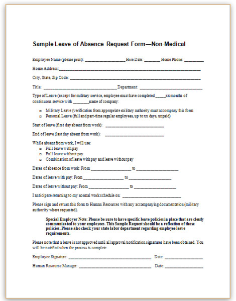 This sample form for employee leave of absence requests