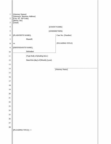 Legal Pleading Paper 28 Lines Template Templates
