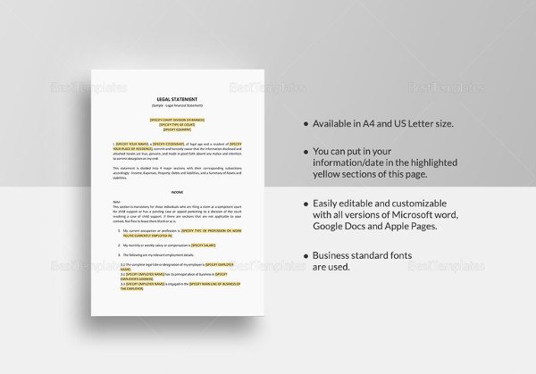 Legal Statement Template 11 Free Word PDF Document