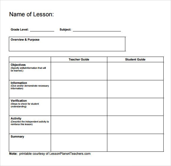 Sample Printable Lesson Plan Template 8 Free Documents