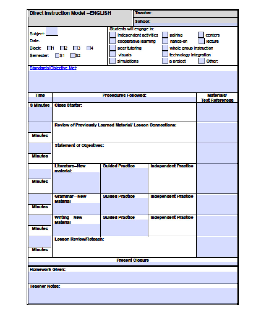 Download High School Lesson Plan Template