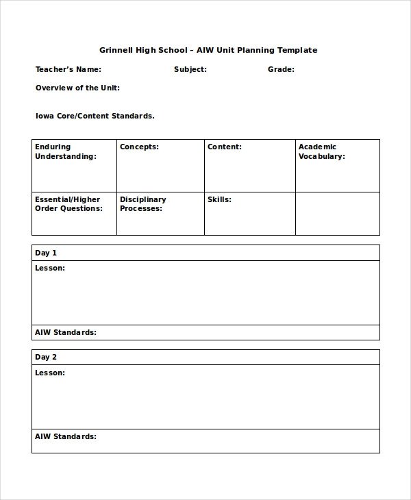 Lesson Plan Template 17 Free Word PDF Document