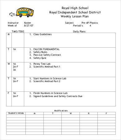 Weekly Lesson Plan Template 11 Free Word PDF Documents