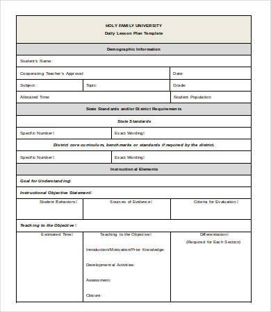 Lesson Plan Template 17 Free Sample Example Format