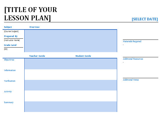 Lesson Plan Template Word Editable Free Download