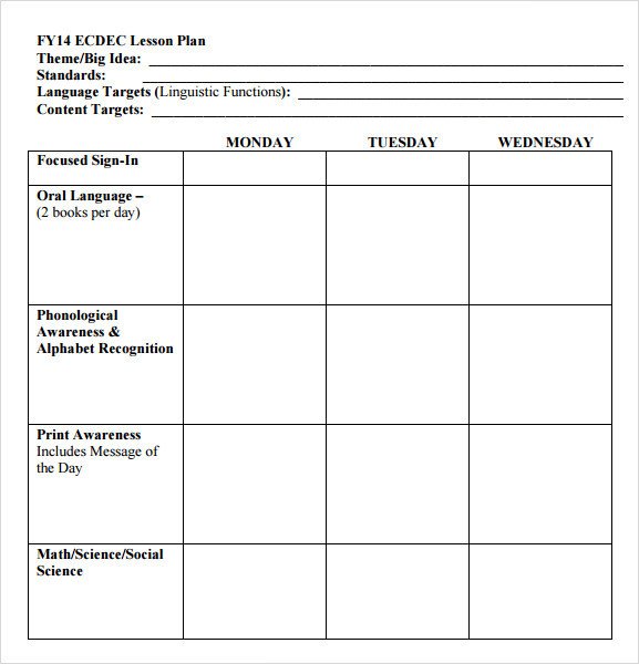 Sample Preschool Lesson Plan 10 PDF Word Formats