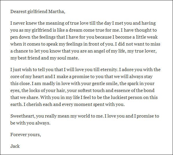 10 Love Letters for Girlfriend Word