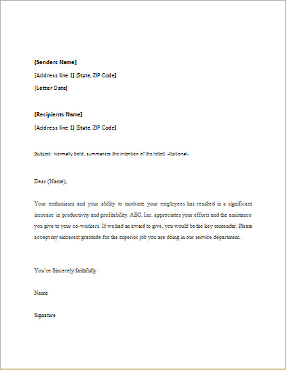 Appreciation Letter Template for WORD