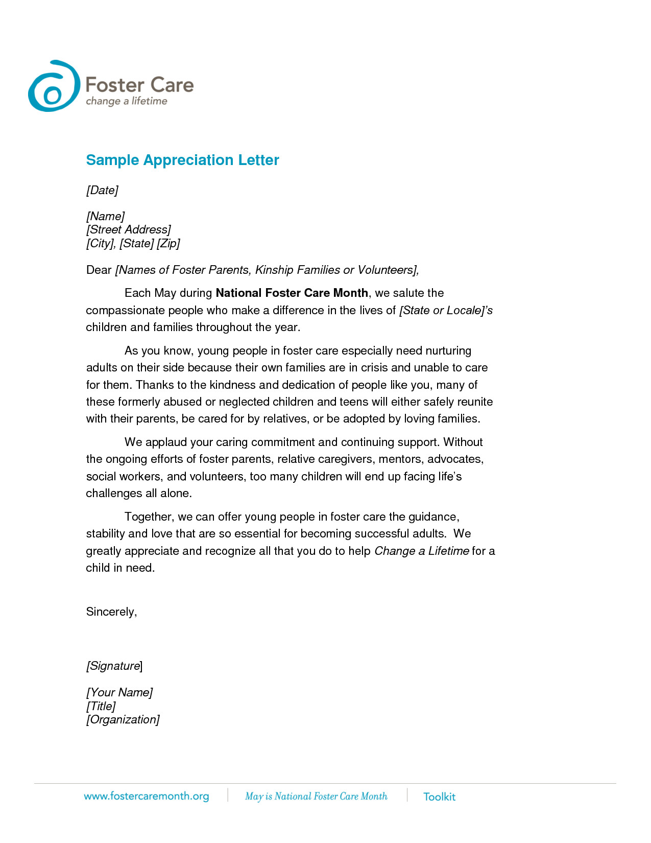 Volunteer appreciation letter sample