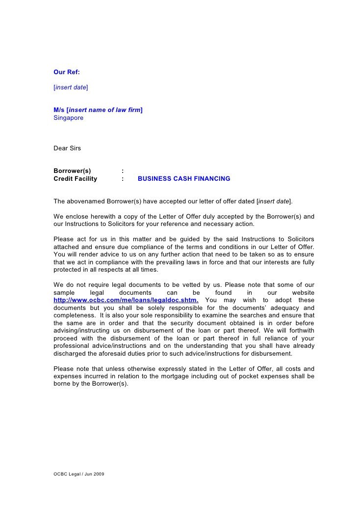 Letter of Instruction For Business Cash Financing