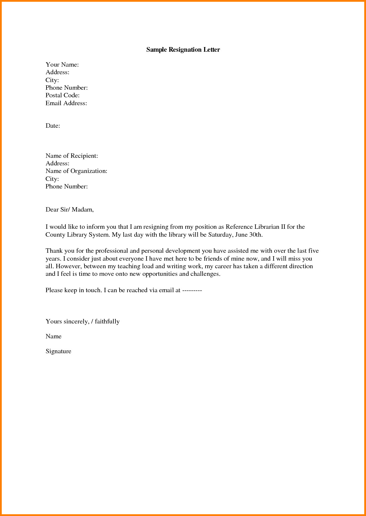 8 elementary teacher resignation letter sample