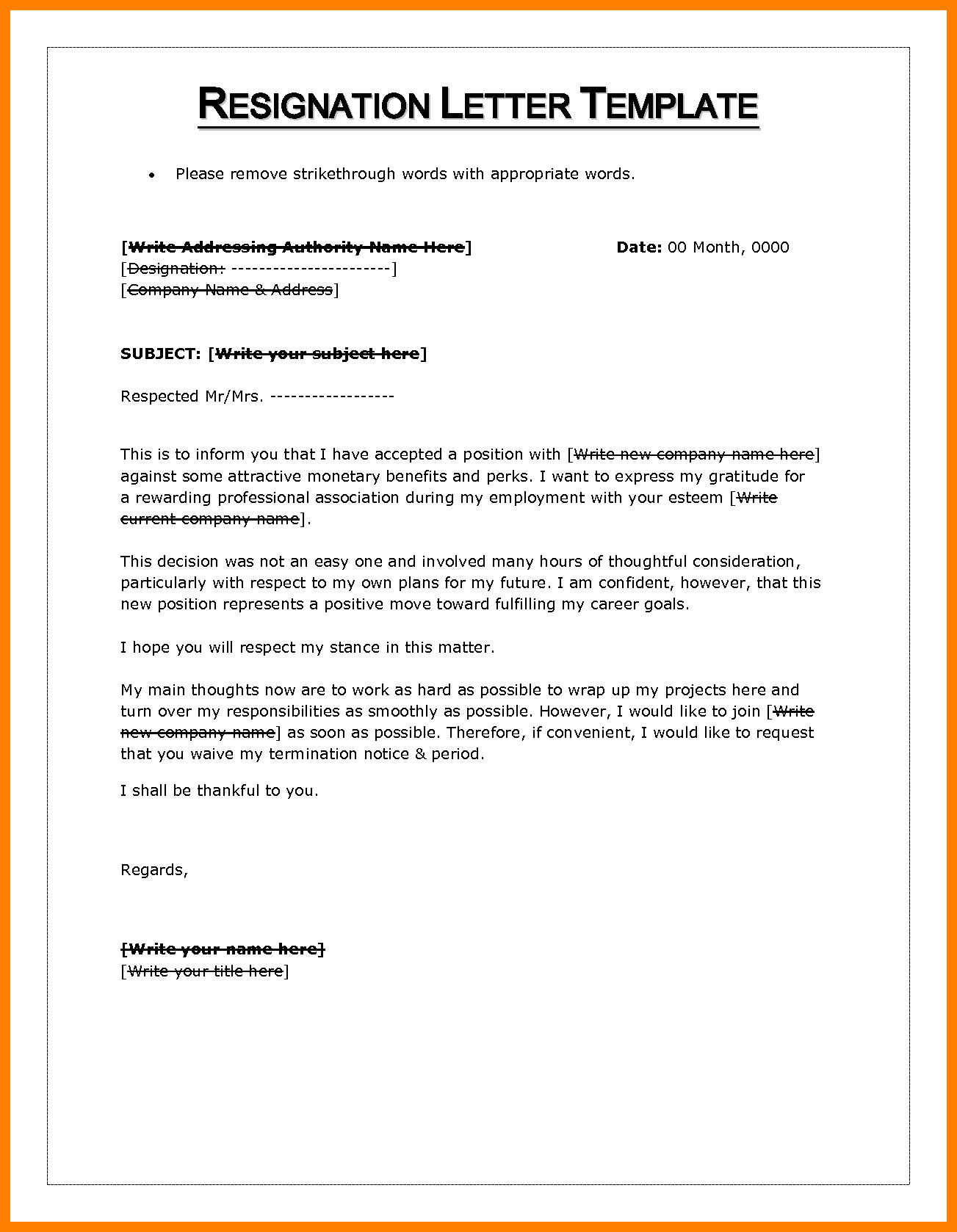 10 letter of resignation word template