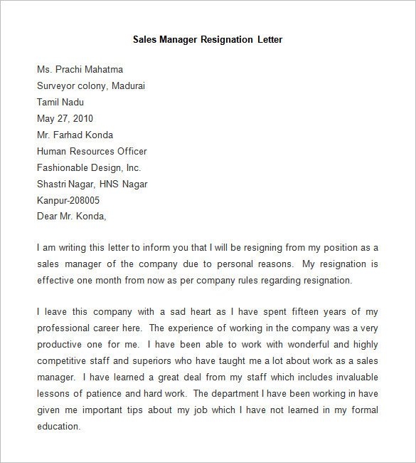 Resignation Letter Template 25 Free Word PDF Documents