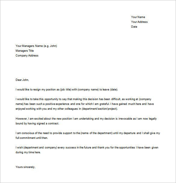 Resignation Letter Templates 14 Free Sample Example