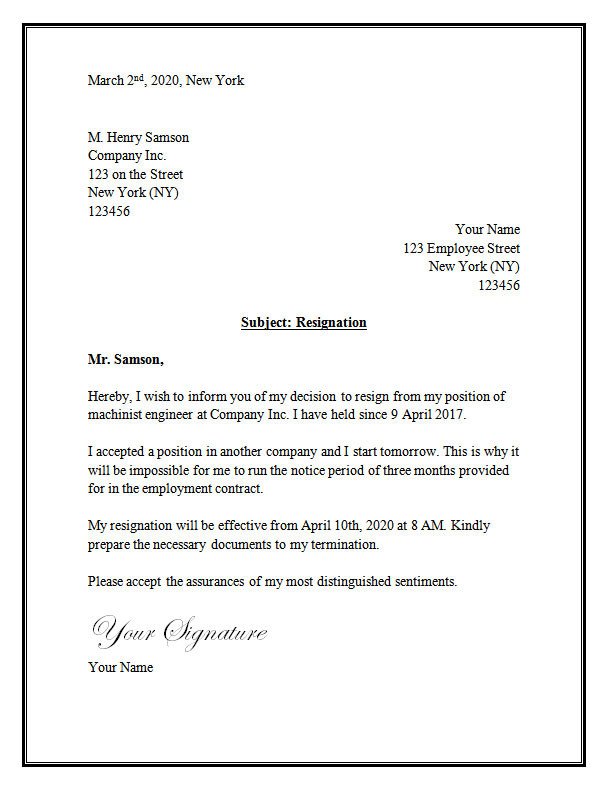 Resignation letter template – Resignation Letter