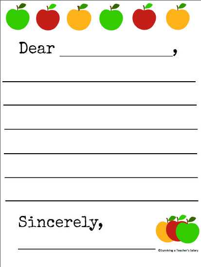 FREE Printable Apple Themed Letter Writing Template