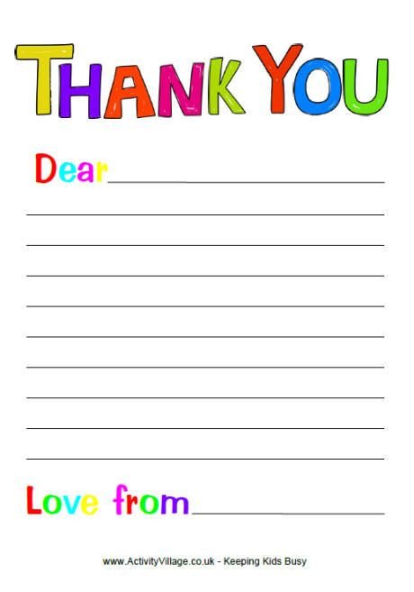 Free Printable Thank You Note Paper For Children
