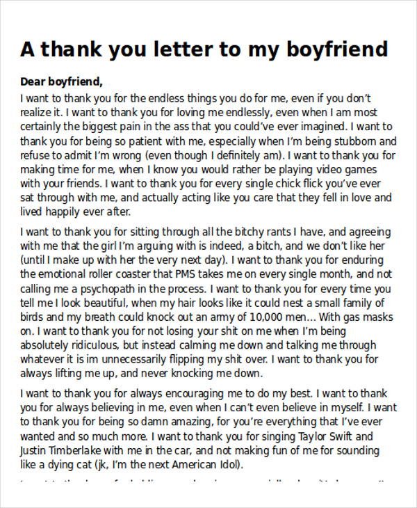 Sample Thank You Letter to my Boyfriend 5 Examples in