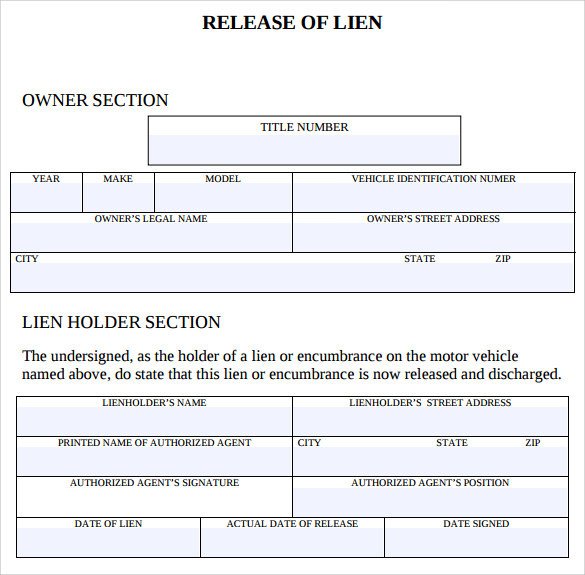 Sample Lien Release Form 8 Download Free Documents In PDF