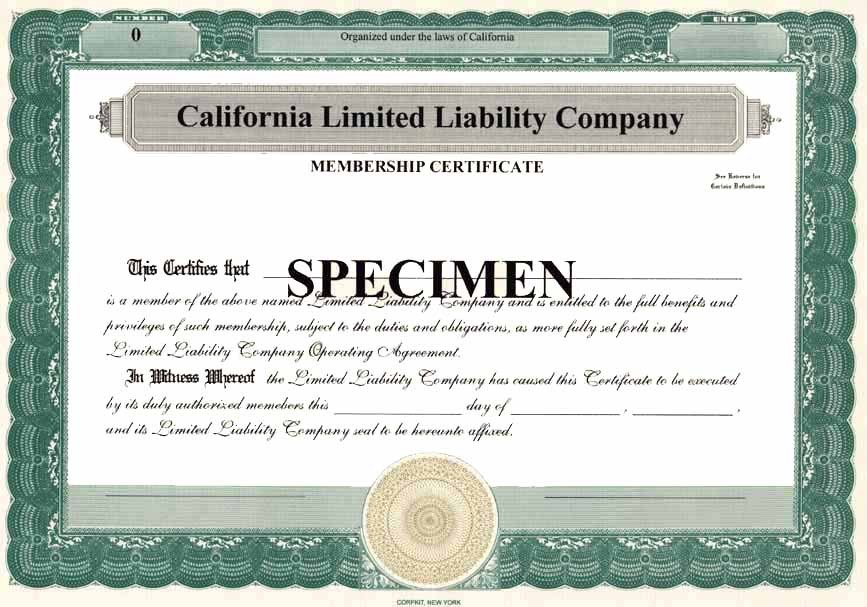 Membership Certificate for a Limited Liability pany