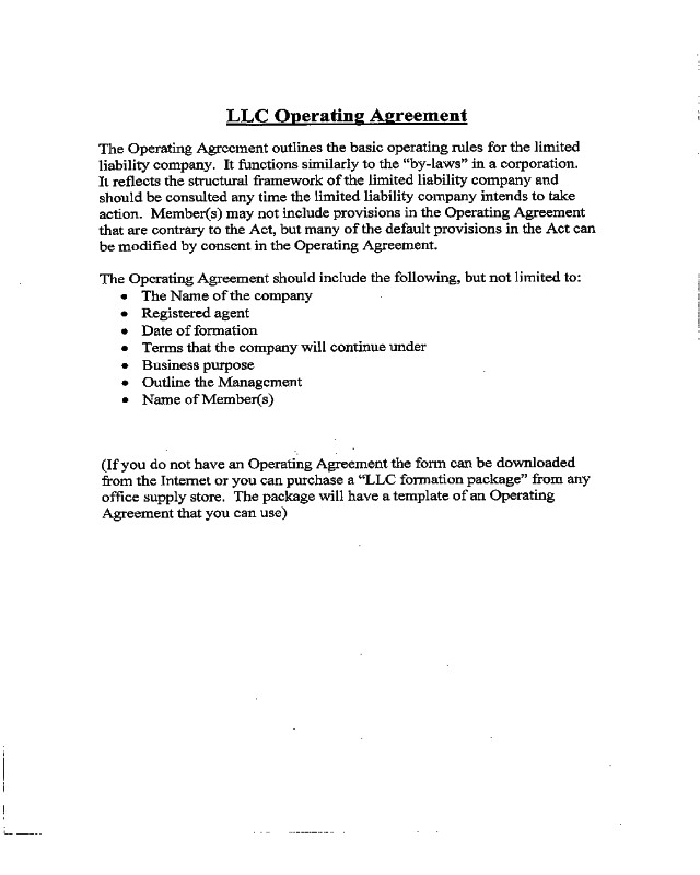 2018 LLC Operating Agreement Template Fillable