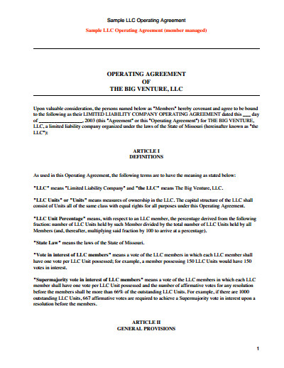 LLC Operating Agreement Template Free Download Create