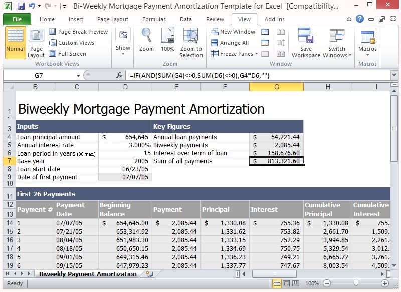 Bi Weekly Mortgage Payment Amortization Template For Excel