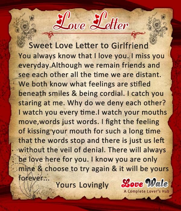 Sweet LoveLetter to Girlfriend Love Letters