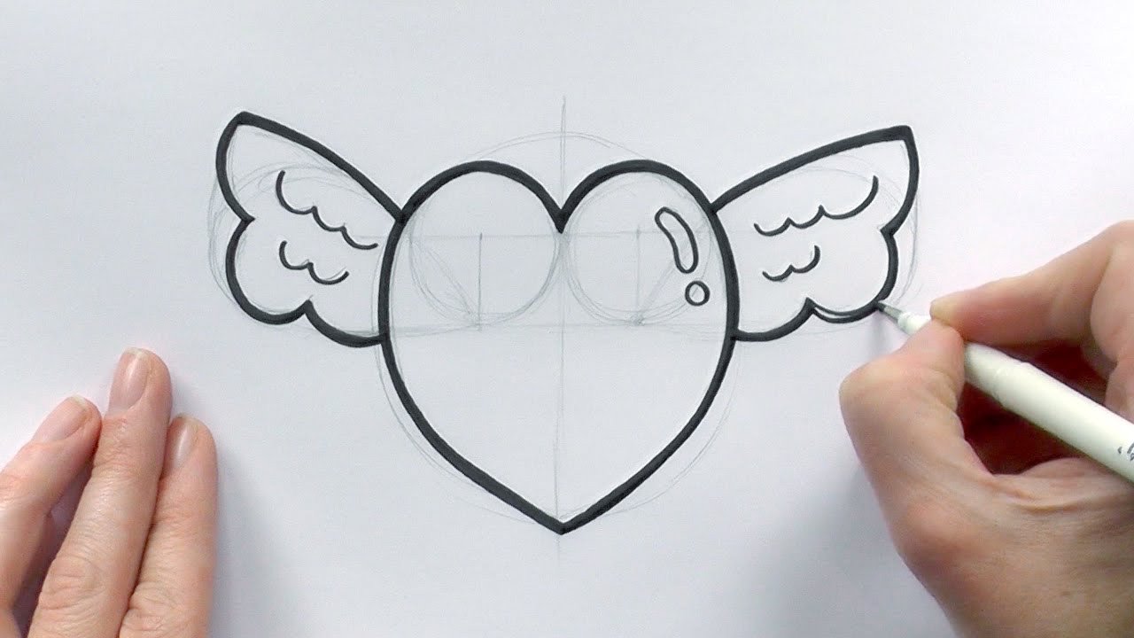 How to Draw a Cartoon Love Heart With Wings For Valentine