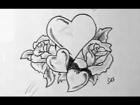 How to Draw Love hearts and Rose flowers bunch