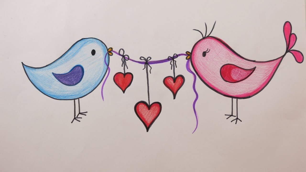 Valentine s Day DIY How to Draw Love Birds Holding Hearts