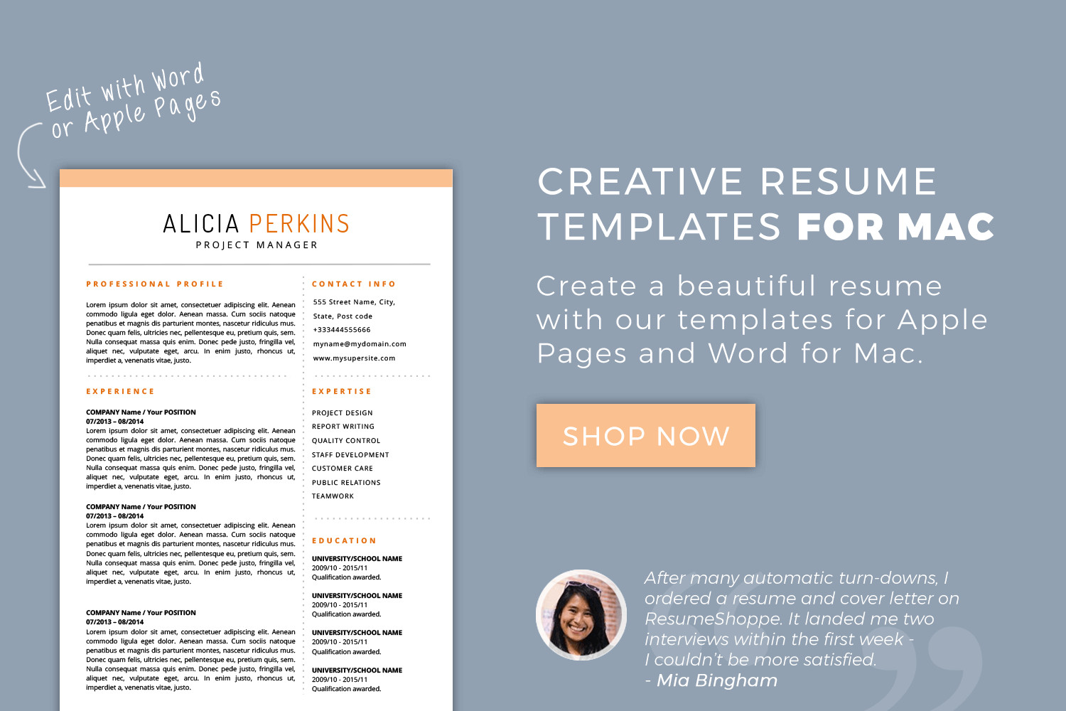 Resume Templates for Mac Word & Apple Pages Instant
