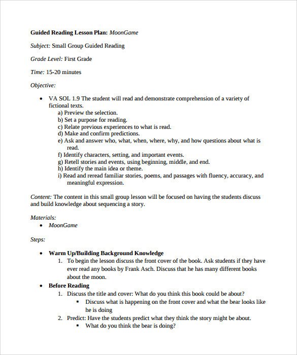 Sample Guided Reading Lesson Plan 9 Documents In PDF Word