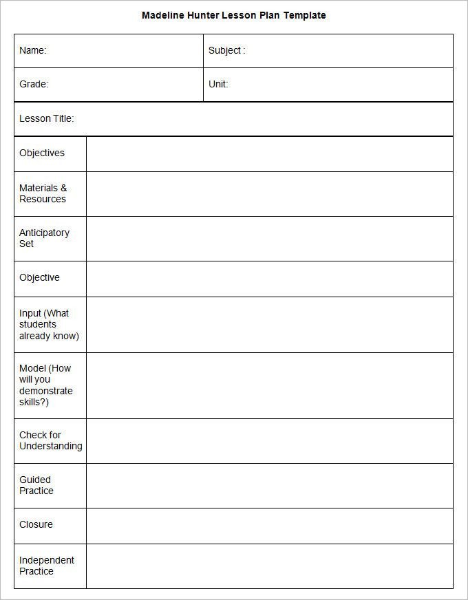 Madeline Hunter Lesson Plan Template 3 Free Word Documents