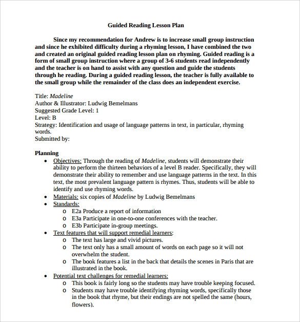Sample Guided Reading Lesson Plan 9 Documents In PDF Word